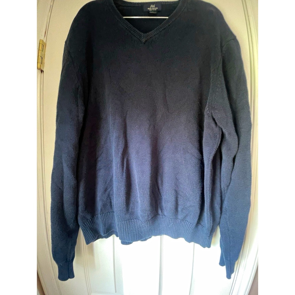 Brooks Brothers Men's L Regular Black Solid Cotton Knit Logo V-Neck Sweater